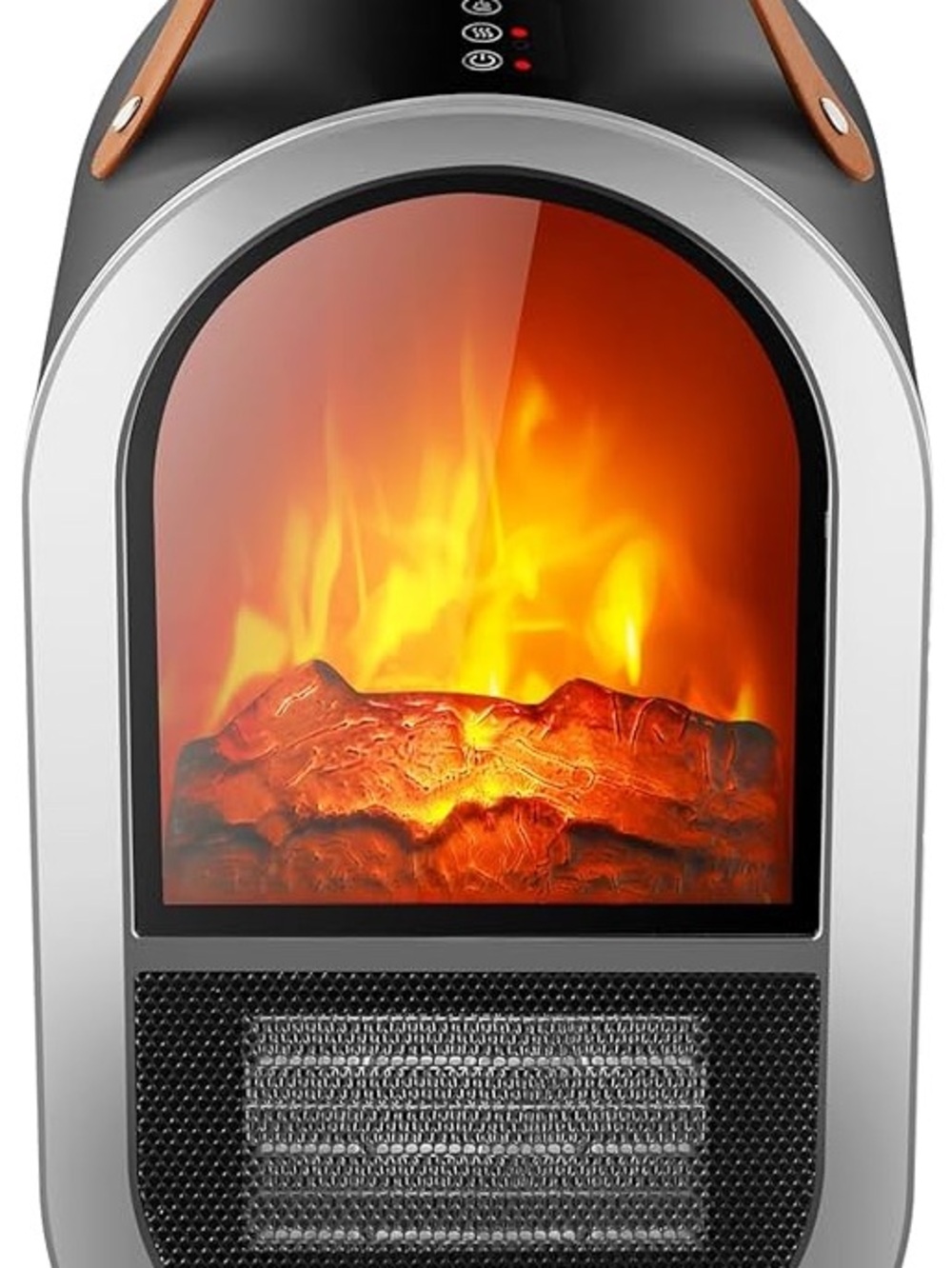 Portable Electric Fireplace Heater in Black and Silver with Amber Flame